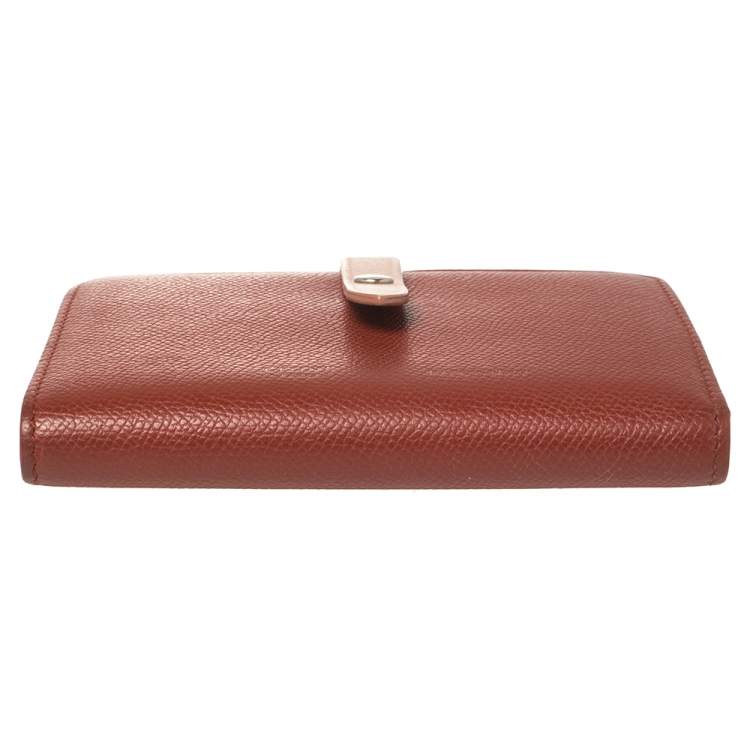 Pre Owned Celine Copper Brown/Pink Grained Leather Multifunction Strap Wallet