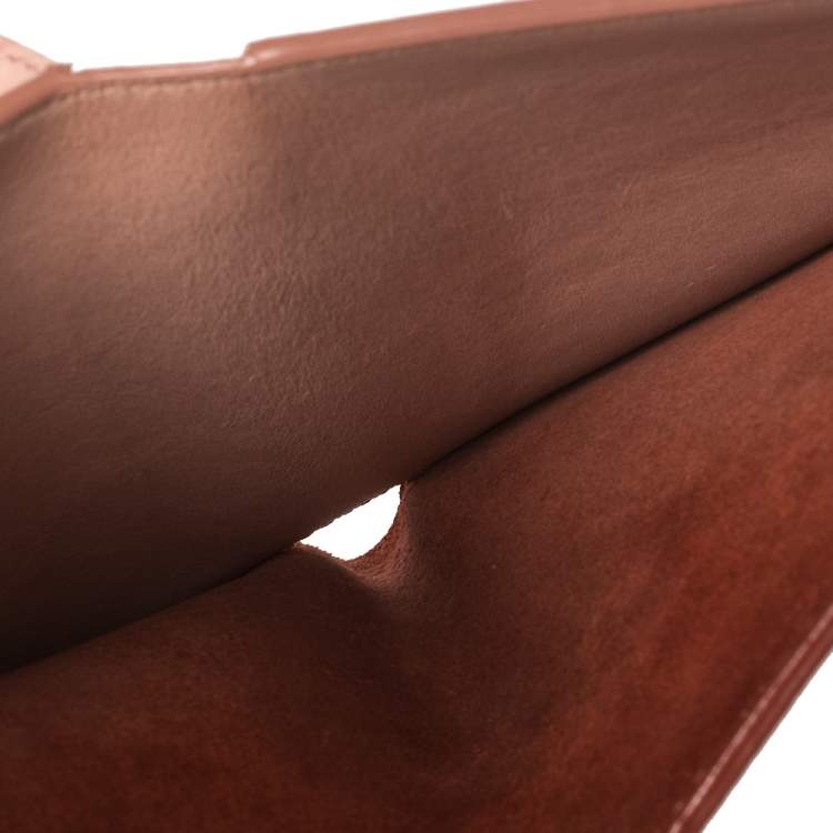 Pre Owned Celine Copper Brown/Pink Grained Leather Multifunction Strap Wallet