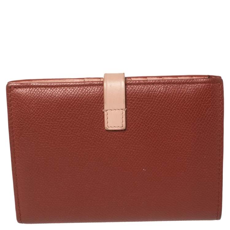 Pre Owned Celine Copper Brown/Pink Grained Leather Multifunction Strap Wallet