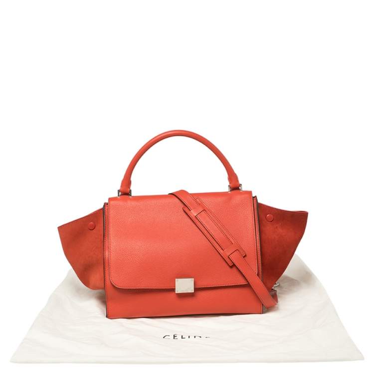 Pre Owned Celine Red Leather and Suede Medium Trapeze Top Handle Bag