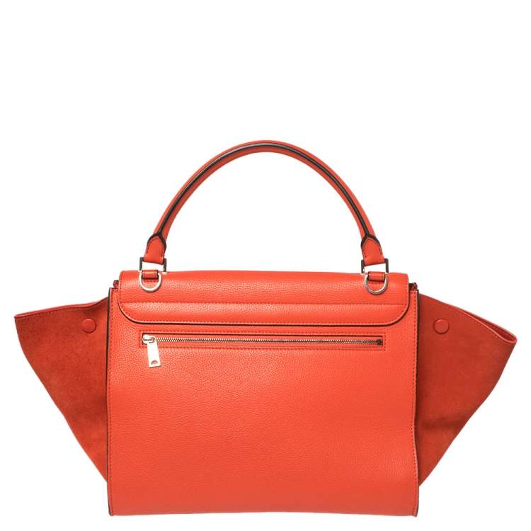 Pre Owned Celine Red Leather and Suede Medium Trapeze Top Handle Bag