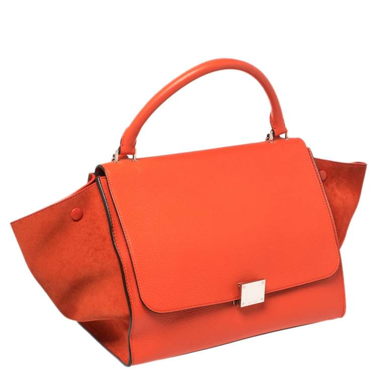 Pre Owned Celine Red Leather and Suede Medium Trapeze Top Handle Bag