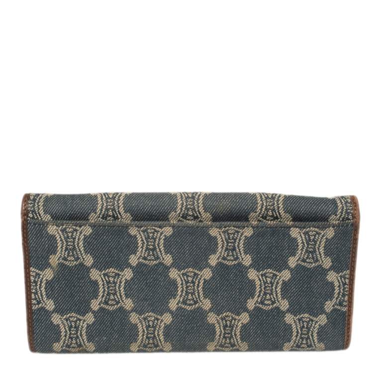 Pre Owned Céline Blue/Brown Macadam Canvas and Leather Continental Wallet