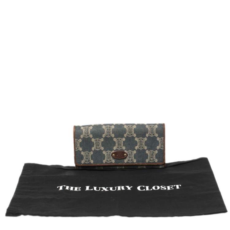 Pre Owned Céline Blue/Brown Macadam Canvas and Leather Continental Wallet