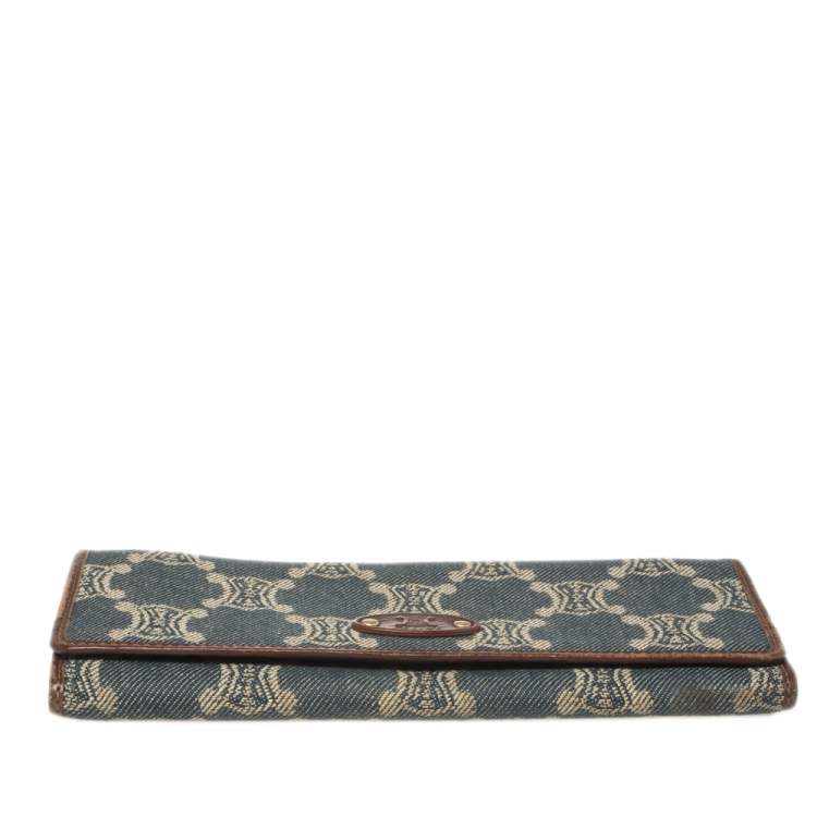 Pre Owned Céline Blue/Brown Macadam Canvas and Leather Continental Wallet