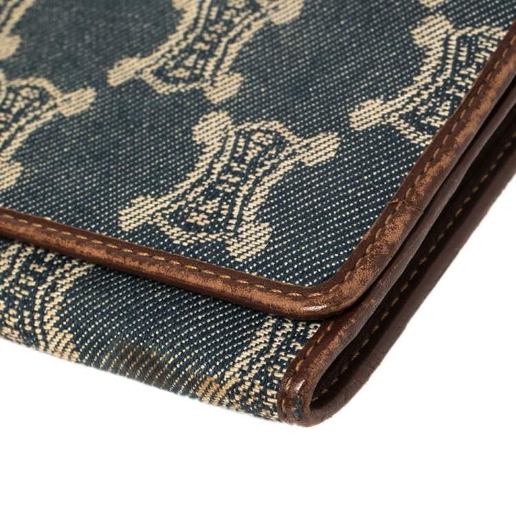 Pre Owned Céline Blue/Brown Macadam Canvas and Leather Continental Wallet