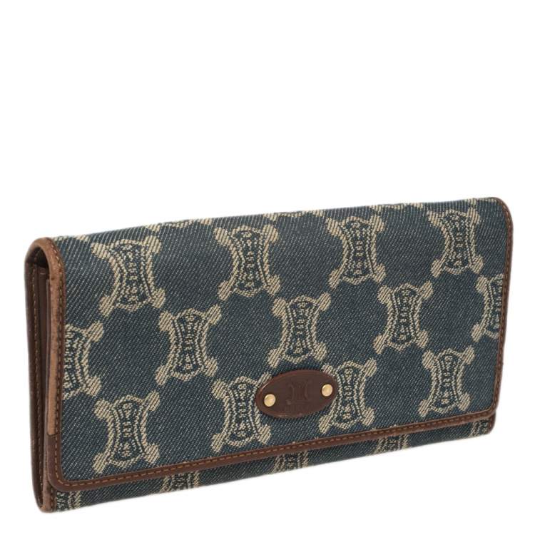 Pre Owned Céline Blue/Brown Macadam Canvas and Leather Continental Wallet