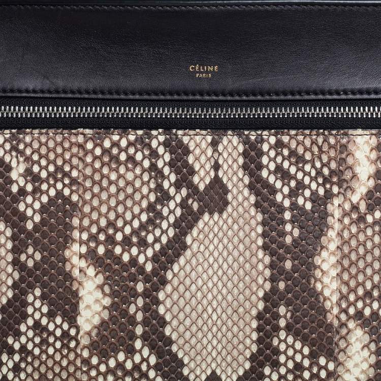 مملوكة مسبقًا Celine Black/Beige Python and Leather Medium Edge Top Handle Bag