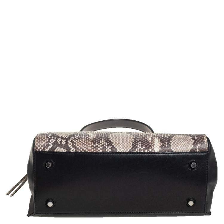 مملوكة مسبقًا Celine Black/Beige Python and Leather Medium Edge Top Handle Bag