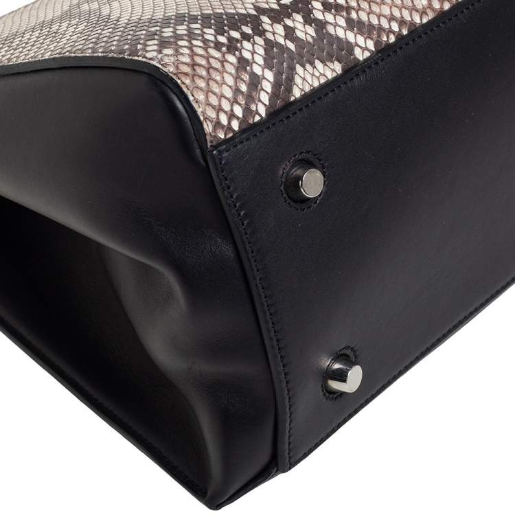 مملوكة مسبقًا Celine Black/Beige Python and Leather Medium Edge Top Handle Bag