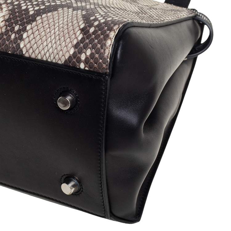 مملوكة مسبقًا Celine Black/Beige Python and Leather Medium Edge Top Handle Bag