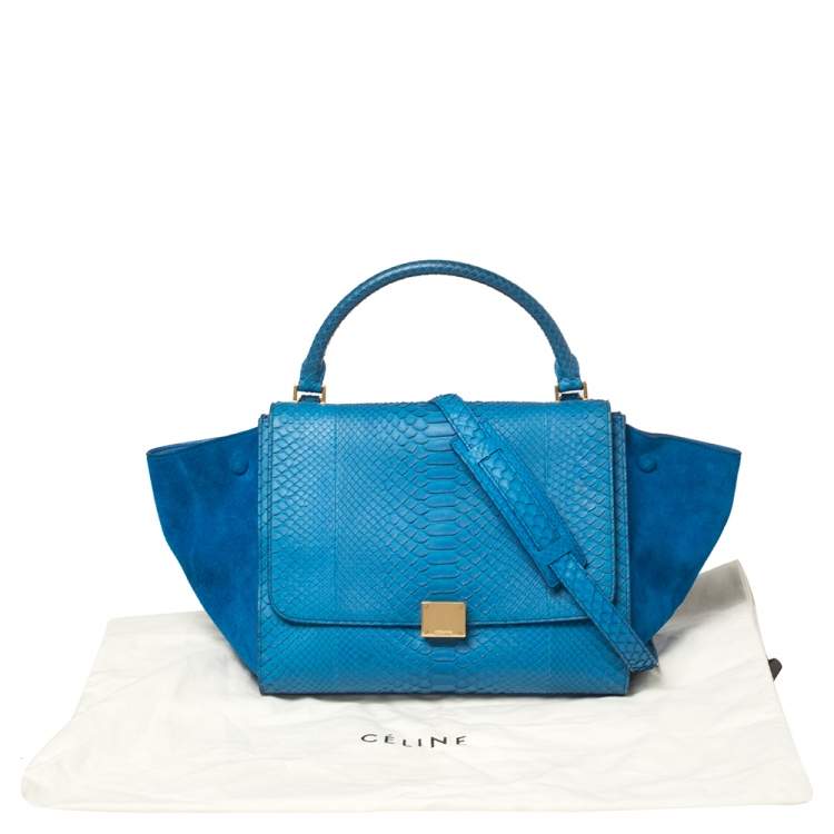 مملوكة مسبقًا Celine Blue Python and Suede Medium Trapeze Top Handle Bag