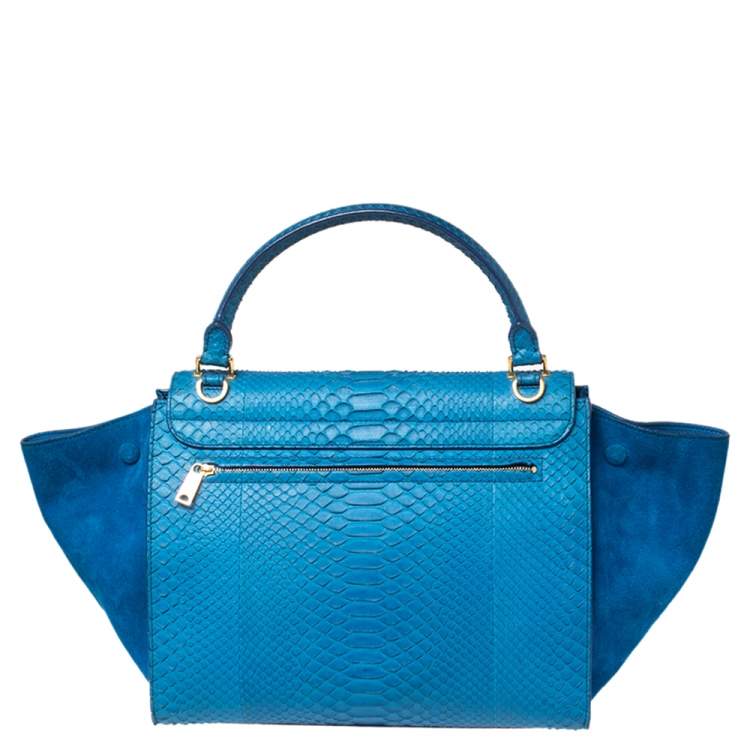 مملوكة مسبقًا Celine Blue Python and Suede Medium Trapeze Top Handle Bag