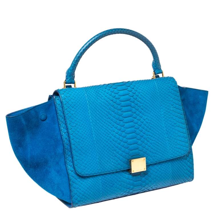 مملوكة مسبقًا Celine Blue Python and Suede Medium Trapeze Top Handle Bag