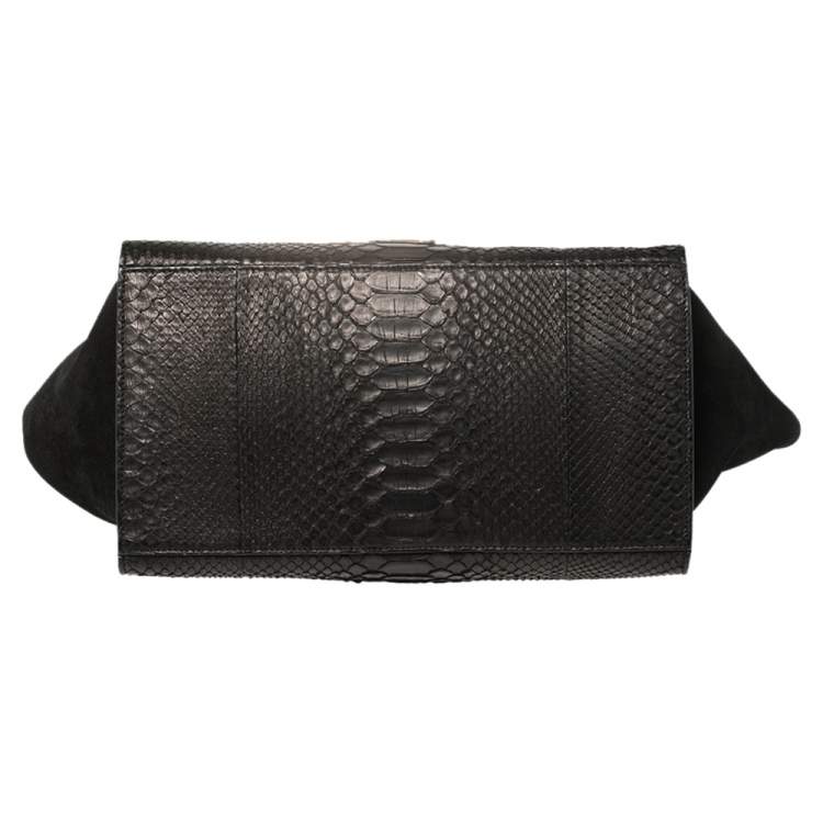 Pre Owned Celine Black Python and Suede Medium Trapeze Top Handle Bag