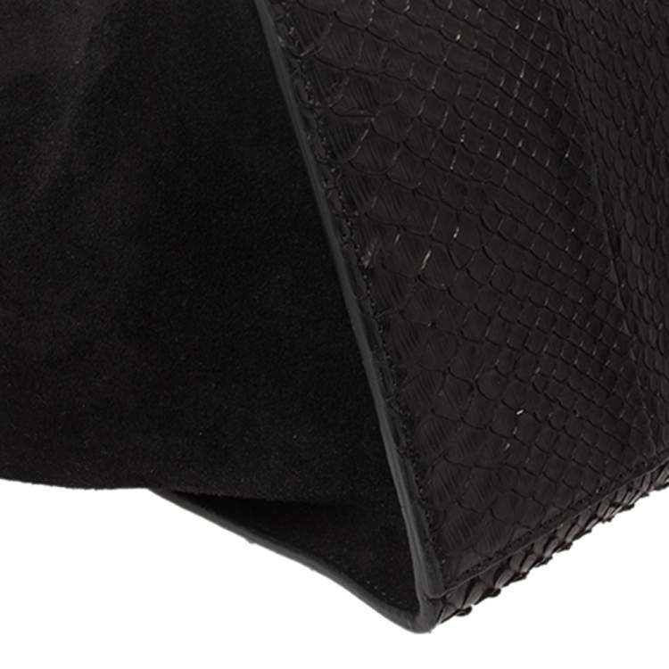 Pre Owned Celine Black Python and Suede Medium Trapeze Top Handle Bag