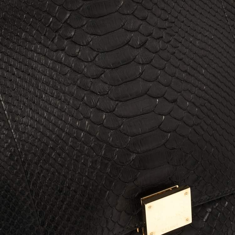 Pre Owned Celine Black Python and Suede Medium Trapeze Top Handle Bag