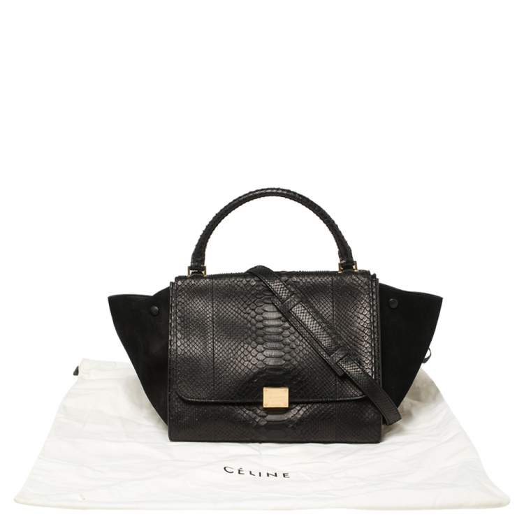 Pre Owned Celine Black Python and Suede Medium Trapeze Top Handle Bag