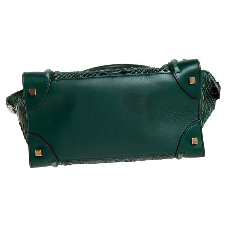Pre Owned Céline Green Python and Leather Mini Luggage Tote