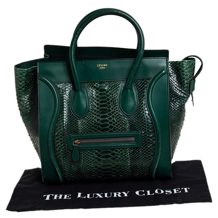 Pre Owned Céline Green Python and Leather Mini Luggage Tote