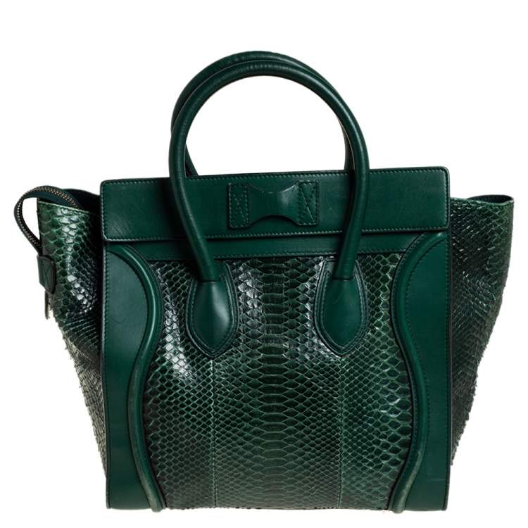 Pre Owned Céline Green Python and Leather Mini Luggage Tote