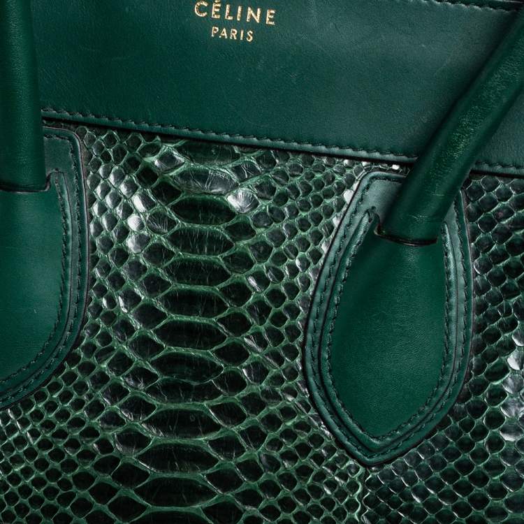 Pre Owned Céline Green Python and Leather Mini Luggage Tote