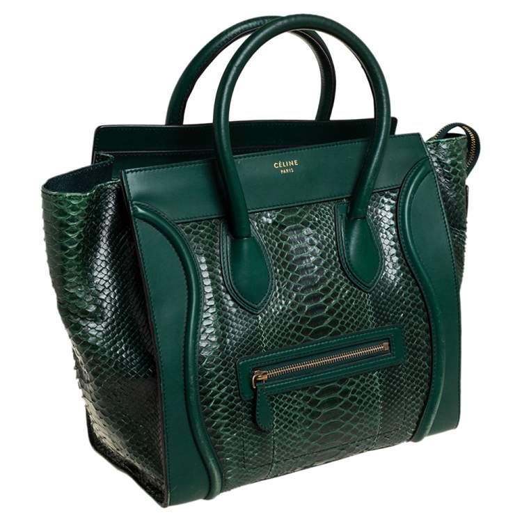 Pre Owned Céline Green Python and Leather Mini Luggage Tote