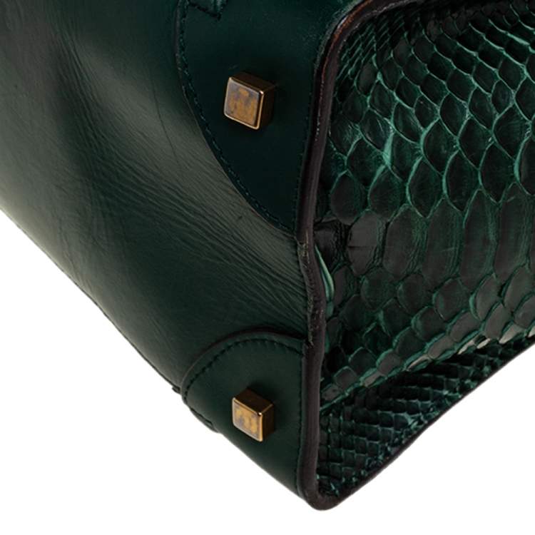 Pre Owned Céline Green Python and Leather Mini Luggage Tote