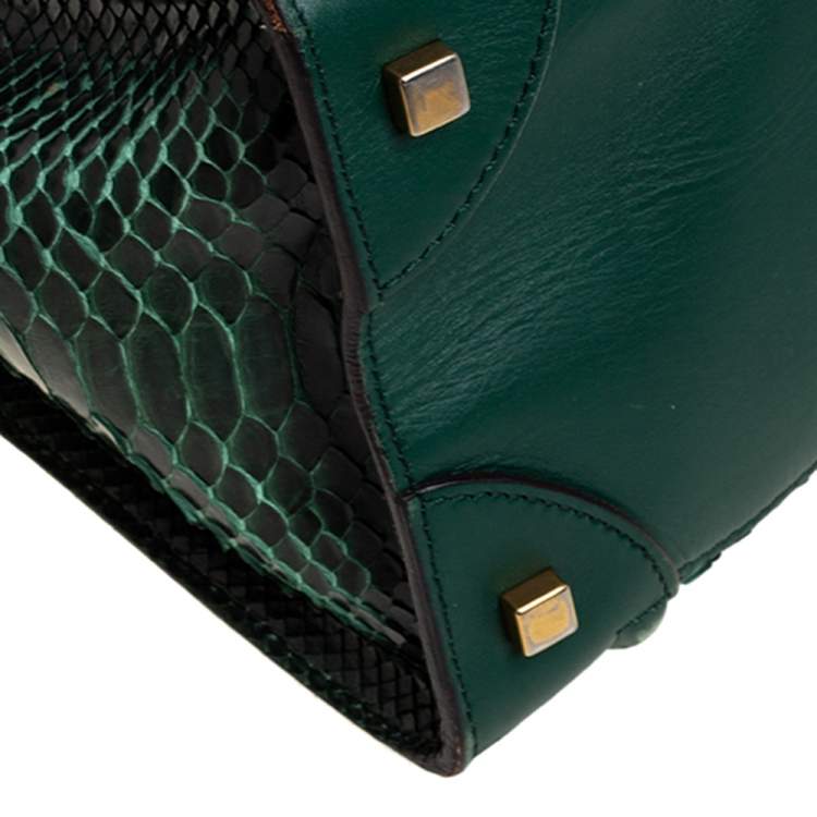 Pre Owned Céline Green Python and Leather Mini Luggage Tote