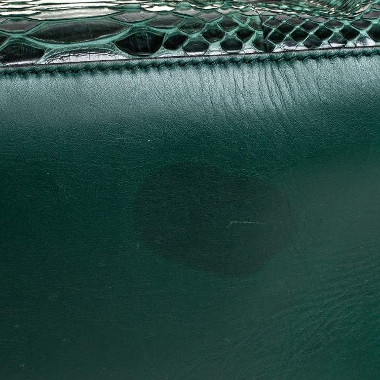 Pre Owned Céline Green Python and Leather Mini Luggage Tote