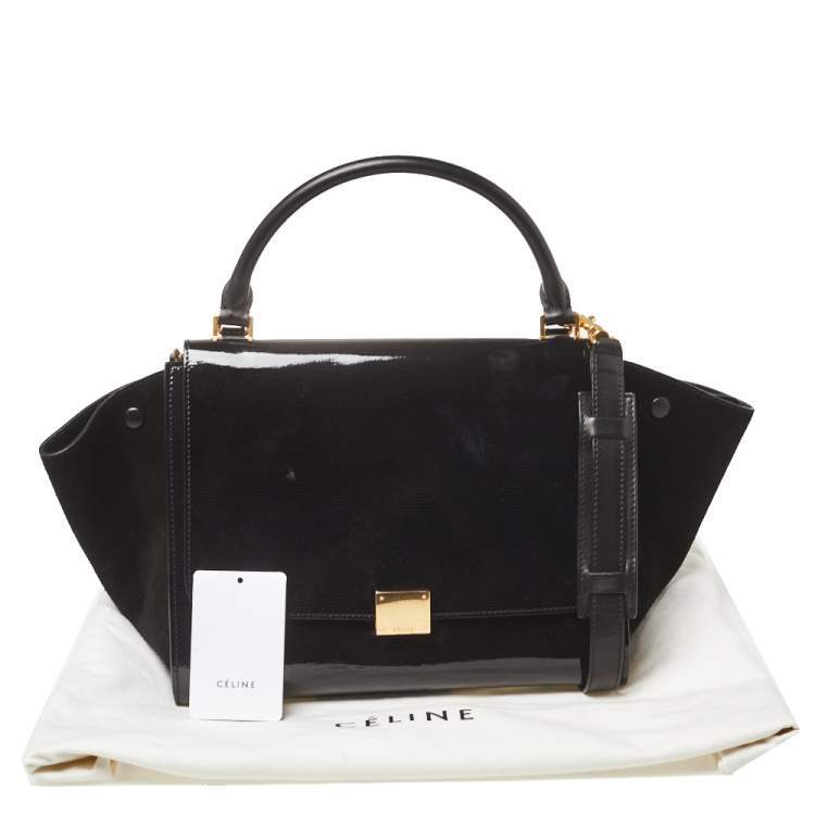مملوكة مسبقًا Celine Black Patent Leather and Suede Medium Trapeze Top Handle Bag