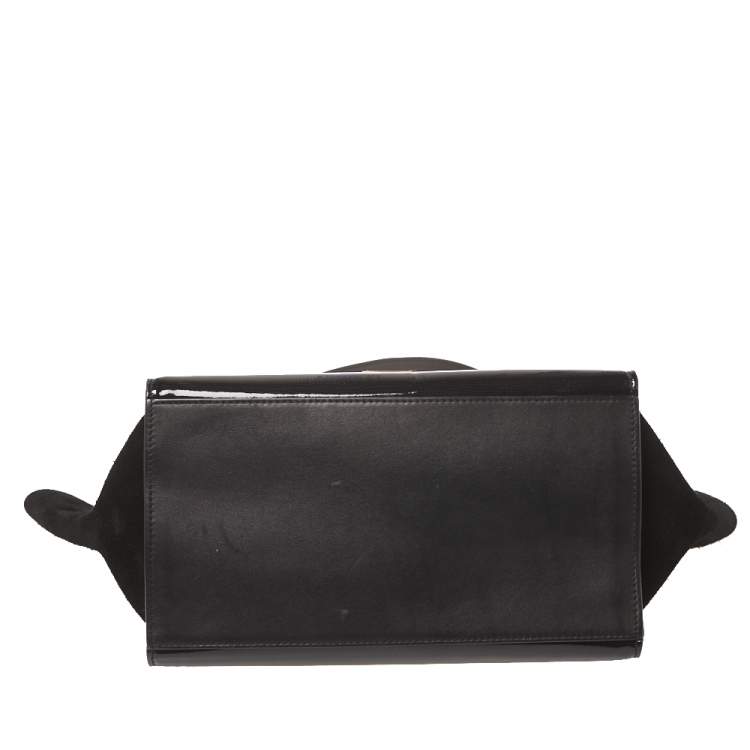 مملوكة مسبقًا Celine Black Patent Leather and Suede Medium Trapeze Top Handle Bag