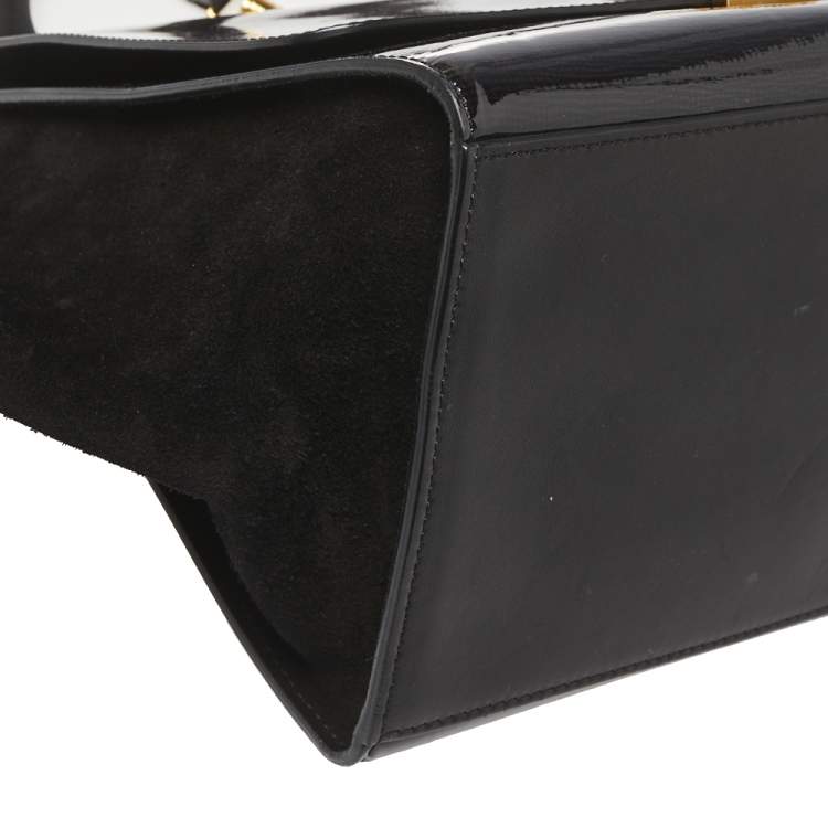 مملوكة مسبقًا Celine Black Patent Leather and Suede Medium Trapeze Top Handle Bag