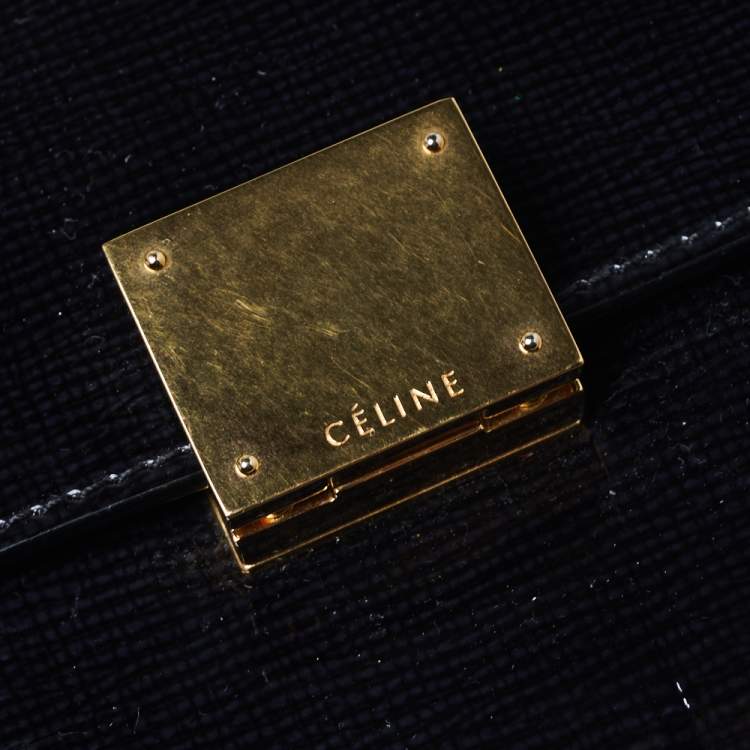 مملوكة مسبقًا Celine Black Patent Leather and Suede Medium Trapeze Top Handle Bag