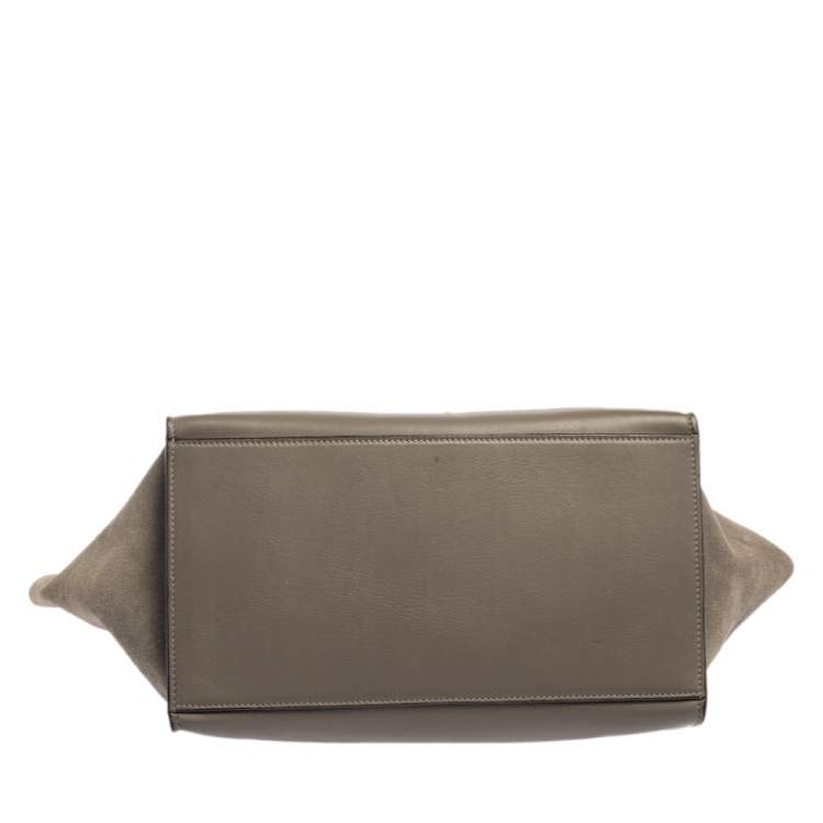 Pre Owned Celine Grey Croc Embossed Leather and Suede Medium Trapeze Top Handle Bag