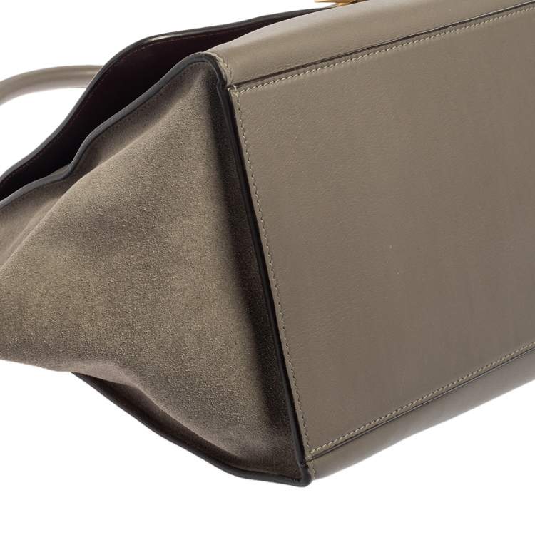 Pre Owned Celine Grey Croc Embossed Leather and Suede Medium Trapeze Top Handle Bag
