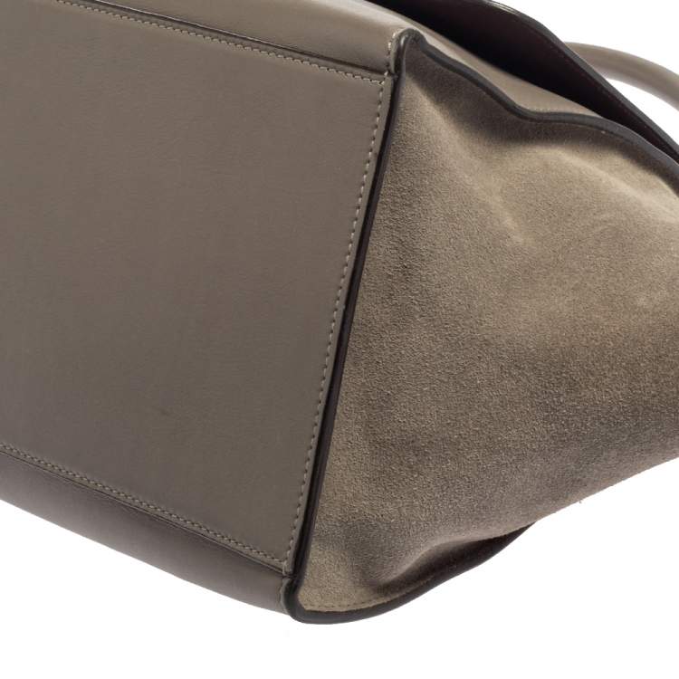 Pre Owned Celine Grey Croc Embossed Leather and Suede Medium Trapeze Top Handle Bag