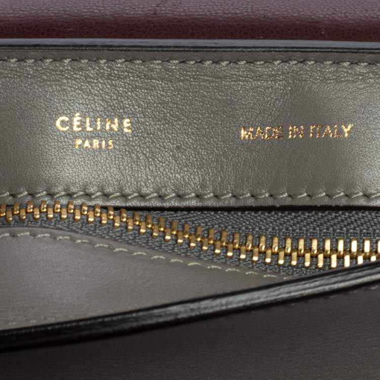 Pre Owned Celine Grey Croc Embossed Leather and Suede Medium Trapeze Top Handle Bag