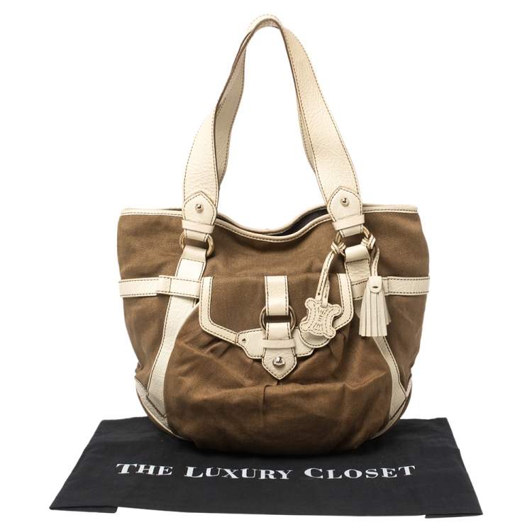 Pre Owned Celine Brown/Light Cream Canvas and Leather Boogie Hobo