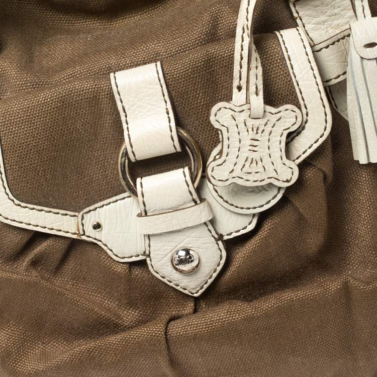 Pre Owned Celine Brown/Light Cream Canvas and Leather Boogie Hobo