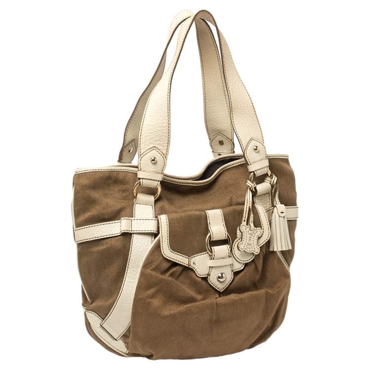 Pre Owned Celine Brown/Light Cream Canvas and Leather Boogie Hobo