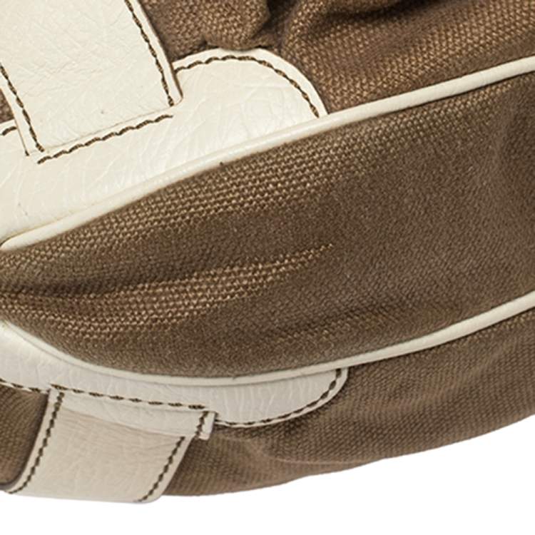 Pre Owned Celine Brown/Light Cream Canvas and Leather Boogie Hobo