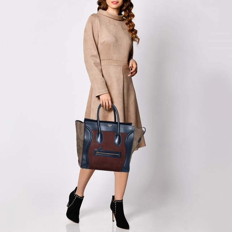 مملوكة مسبقًا Celine Tri Color Leather and Suede Mini Luggage Tote