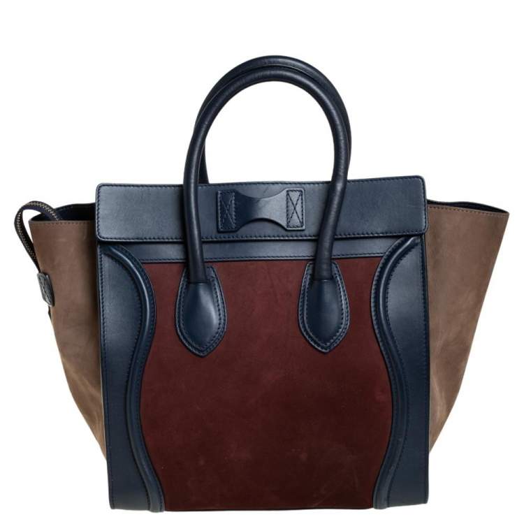 مملوكة مسبقًا Celine Tri Color Leather and Suede Mini Luggage Tote