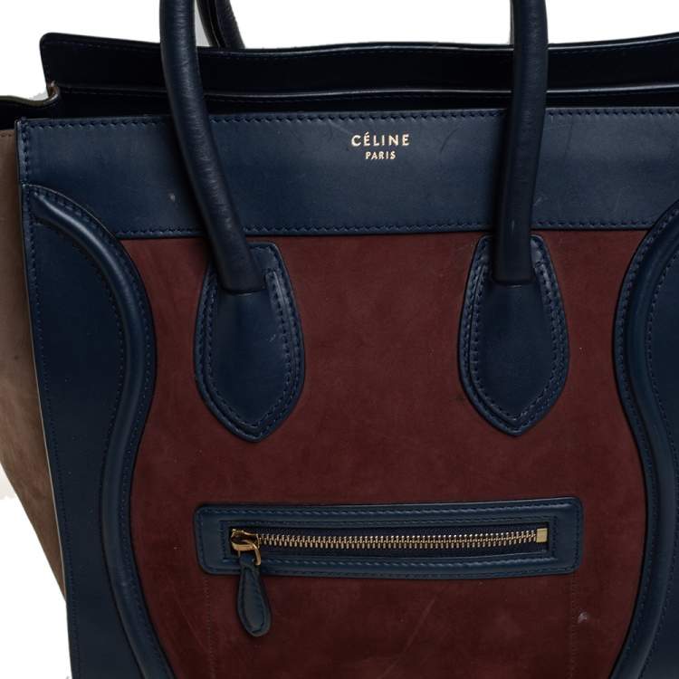 مملوكة مسبقًا Celine Tri Color Leather and Suede Mini Luggage Tote
