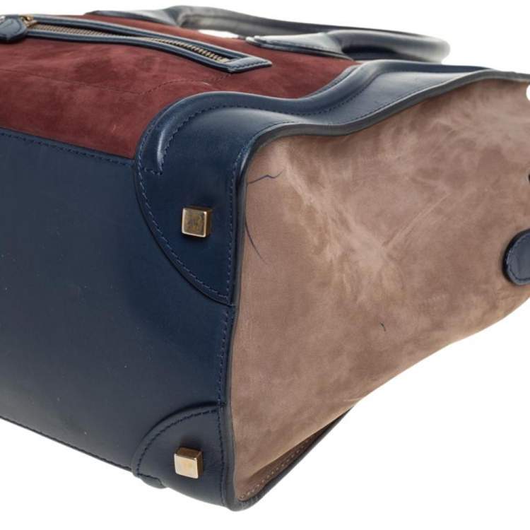 مملوكة مسبقًا Celine Tri Color Leather and Suede Mini Luggage Tote