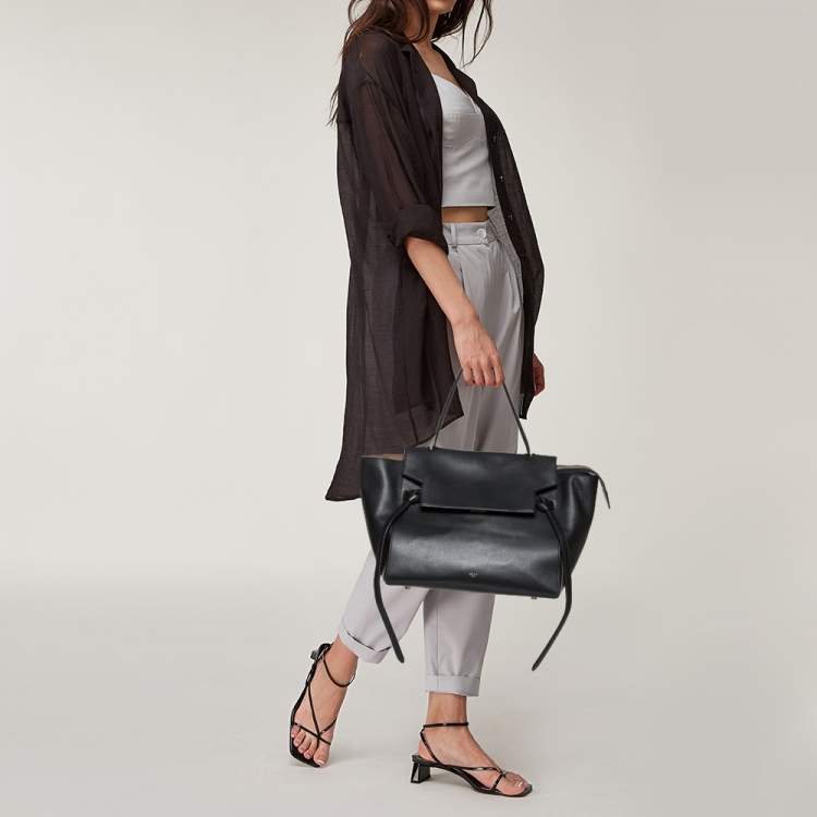 Pre Owned Celine Black Leather Mini Belt Top Handle Bag