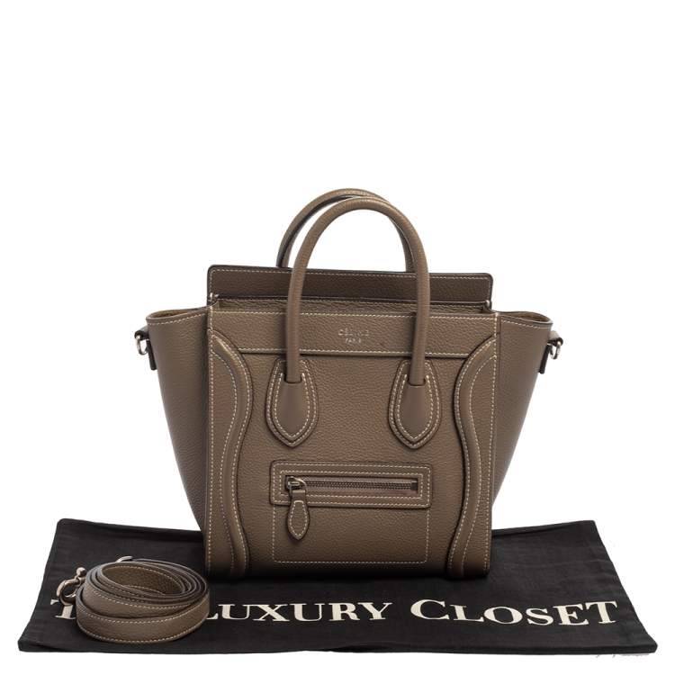 Pre Owned Celine Khaki Leather Nano Luggage Tote