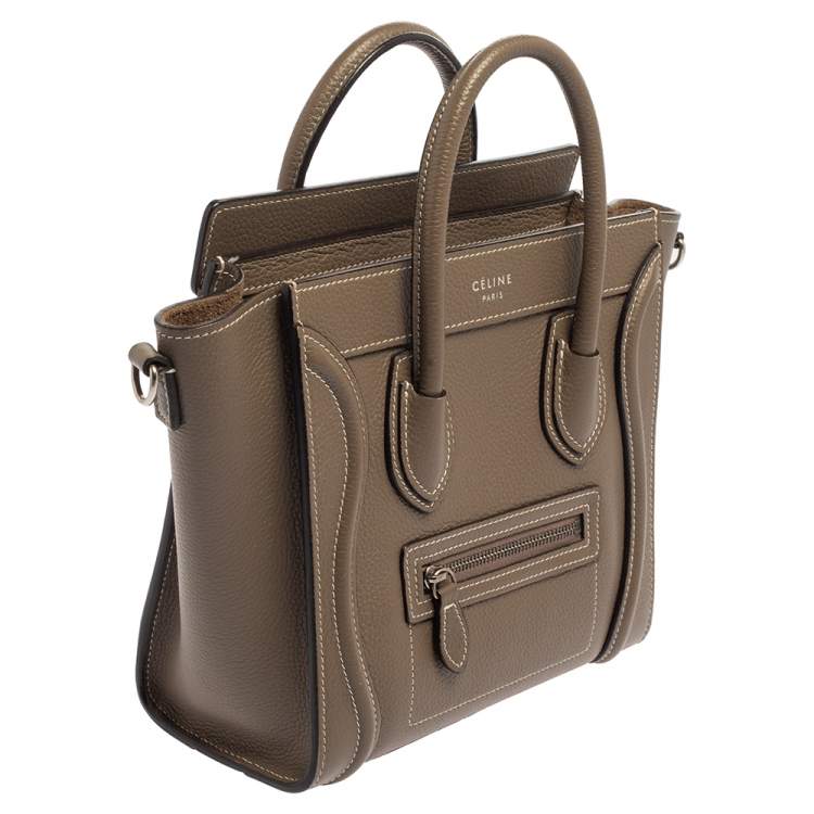 Pre Owned Celine Khaki Leather Nano Luggage Tote