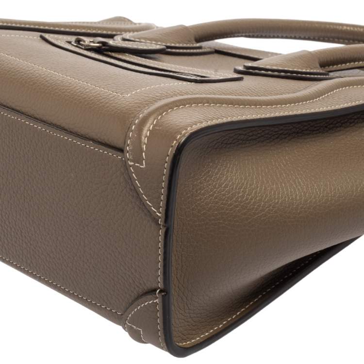 Pre Owned Celine Khaki Leather Nano Luggage Tote